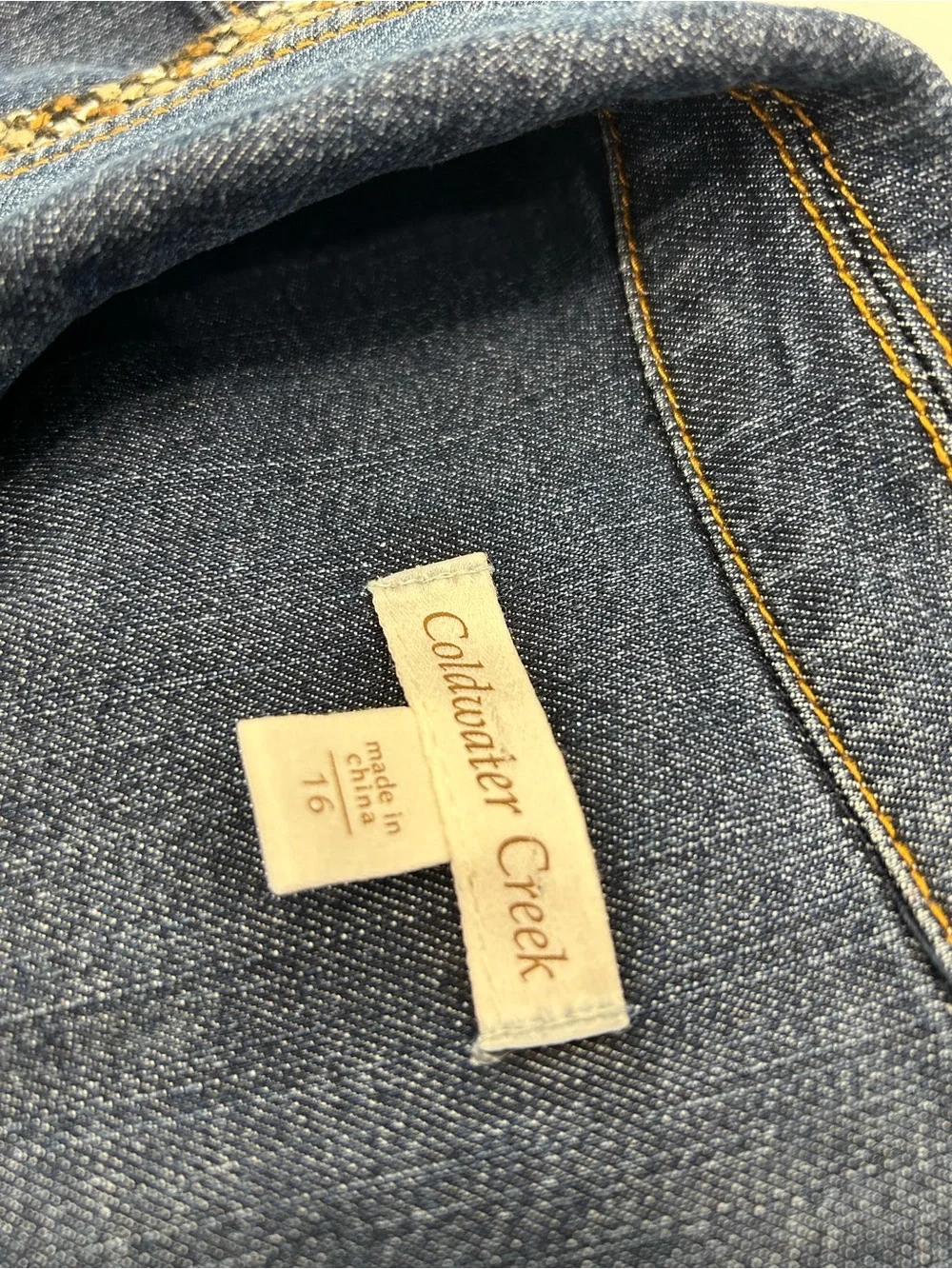 Coldwater Creek Dark Blue Denim Jacket with Tweed Trim
